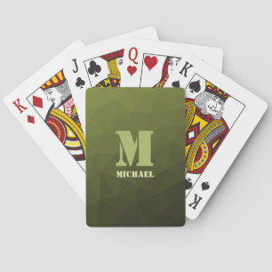 Legergroene olijf geometrisch meshpatroon Monogram Pokerkaarten