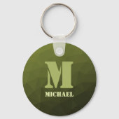 Legergroene olijf geometrisch meshpatroon Monogram Sleutelhanger (Voorkant)