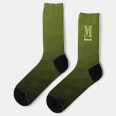 Legergroene olijf geometrisch meshpatroon Monogram Sokken (Links)