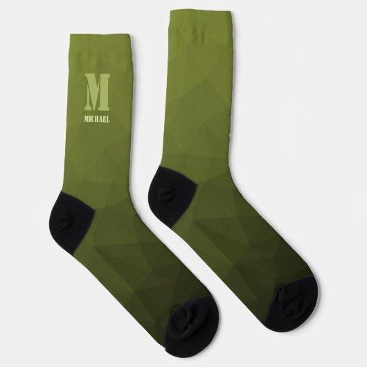 Legergroene olijf geometrisch meshpatroon Monogram Sokken (Rechts)
