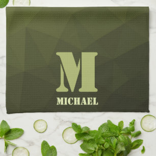 Legergroene olijf geometrisch meshpatroon Monogram Theedoek