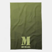 Legergroene olijf geometrisch meshpatroon Monogram Theedoek (Verticaal)