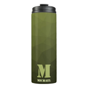 Legergroene olijf geometrisch meshpatroon Monogram Thermosbeker