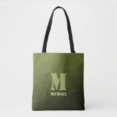 Legergroene olijf geometrisch meshpatroon Monogram Tote Bag (Voorkant)