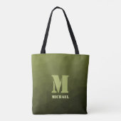 Legergroene olijf geometrisch meshpatroon Monogram Tote Bag (Achterkant)
