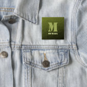Legergroene olijf geometrisch meshpatroon Monogram Vierkante Button 5,1 Cm (In situ)