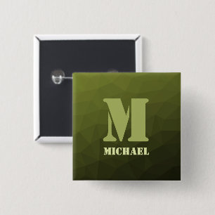 Legergroene olijf geometrisch meshpatroon Monogram Vierkante Button 5,1 Cm