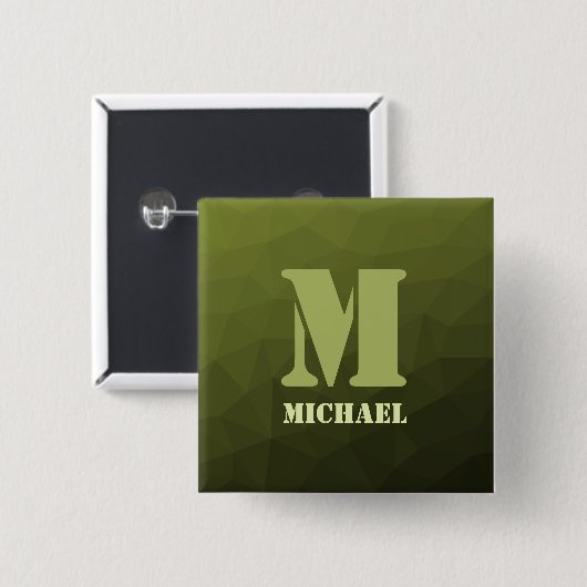Legergroene olijf geometrisch meshpatroon Monogram Vierkante Button 5,1 Cm (Voorkant /achterkant)