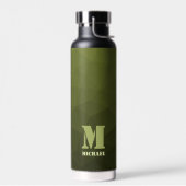 Legergroene olijf geometrisch meshpatroon Monogram Waterfles (Links)