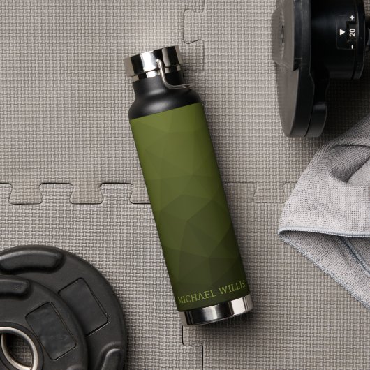 Legergroene olijf geometrische mesh Jouw aangepast Waterfles (Gym)