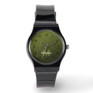 Legergroene olijf gradiënt geometrisch gaas Monogr Horloge