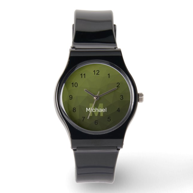 Legergroene olijf gradiënt geometrisch gaas Monogr Horloge (Voorkant)