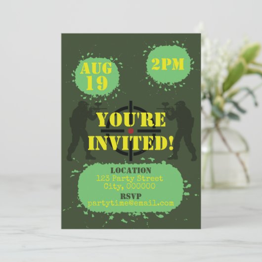 Legergroene Paintball Feest Kaart (Staand voorkant)