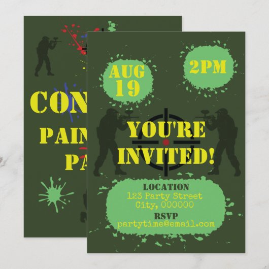 Legergroene Paintball Feest Kaart (Voorkant / Achterkant)
