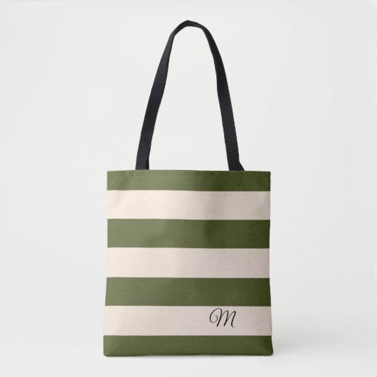 Legergroene Strepen Tote Bag (Voorkant)