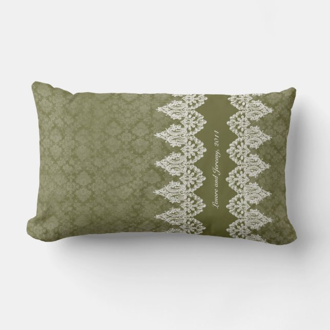 Legergroene Vintage Shabby Lace Kijk gepersonalise Kussen (Voorkant)