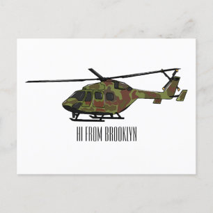 Legerhelikopter cartoon illustratie briefkaart