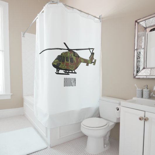 Legerhelikopter cartoon illustratie douchegordijn (In situ)