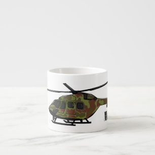 Legerhelikopter cartoon illustratie espresso kop