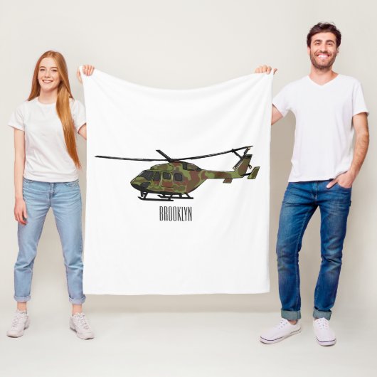 Legerhelikopter cartoon illustratie fleece deken (In situ)