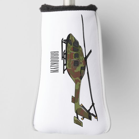 Legerhelikopter cartoon illustratie golfheadcover (Draai 90)