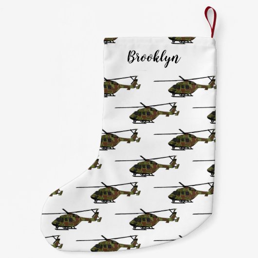 Legerhelikopter cartoon illustratie kleine kerstsok (Achterkant)