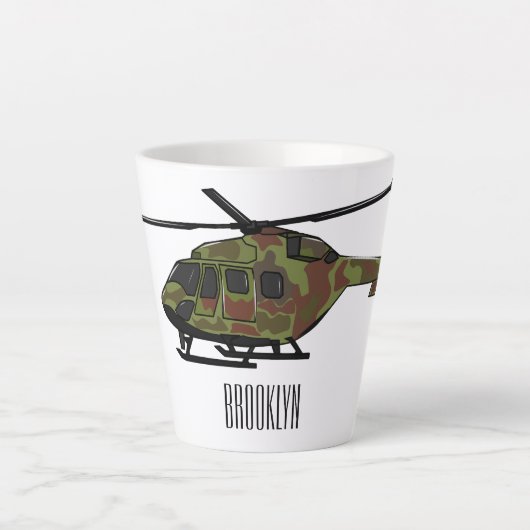 Legerhelikopter cartoon illustratie latte mok (Voorkant)