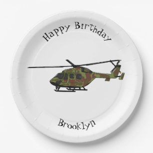 Legerhelikopter cartoon illustratie papieren bordje