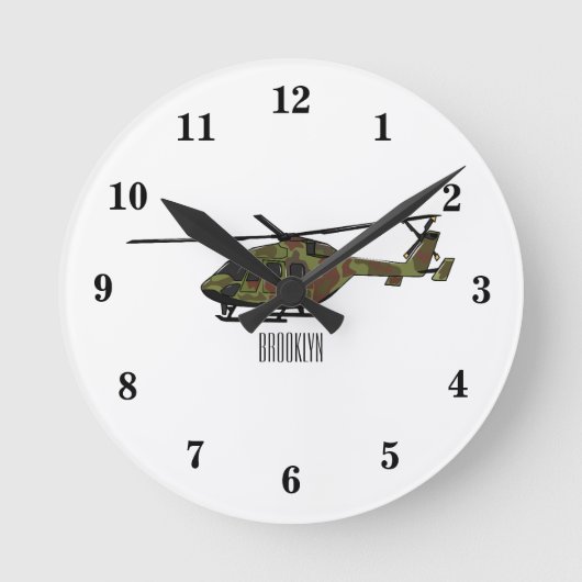 Legerhelikopter cartoon illustratie ronde klok (Voorkant)