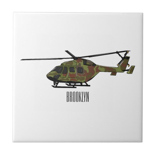 Legerhelikopter cartoon illustratie tegeltje (Voorkant)