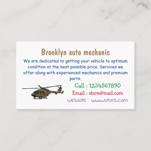 Legerhelikopter cartoon illustratie visitekaartje (Voorkant)