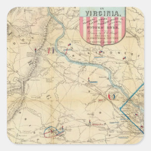 Legerkaart van de plaats van oorlog in Virginia Vierkante Sticker