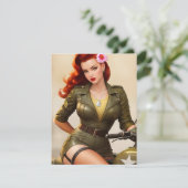  legermotorfiets pinup bedankje bedankkaart (Staand voorkant)