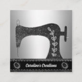 legernaaimachine | Knop Seamstress, zilver Vierkante Visitekaartje (Voorkant)