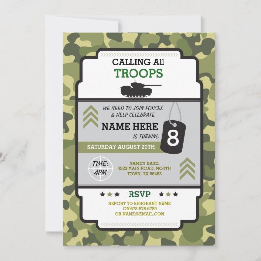 LEGERTANK MILITAIREN NODIGT VERJAARDAGSFEESTJE UIT KAART (Voorkant)