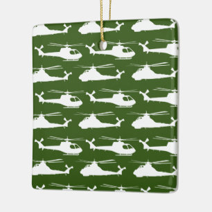 Legerwitte helikopters op Khaki Green Keramisch Ornament