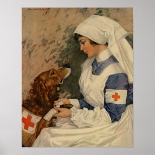 legerzuster met Golden Retriever WW1 Poster