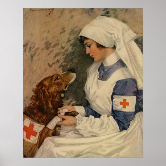  legerzuster met Golden Retriever WW1 Poster (Voorkant)