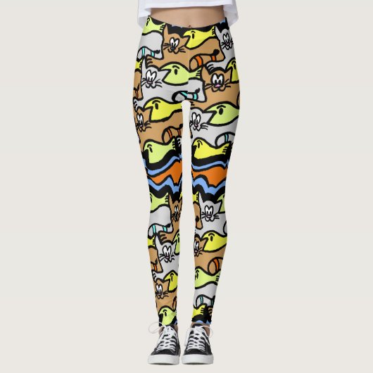 Leggen van grafische katten en visCartoon Leggings (Voorkant)
