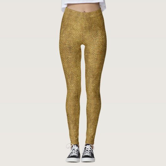 Leggings Abstract Goud en Oker Concentrische Ringe (Voorkant)