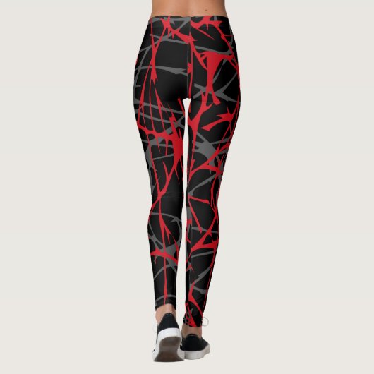 Leggings, abstract ontwerp zwart, grijs, rood leggings (Achterkant)
