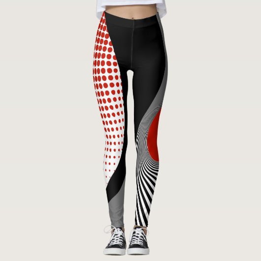 Leggings, abstract ontwerp, zwart, grijs, rood, wi leggings (Voorkant)