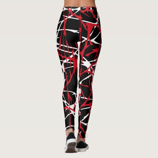 Leggings, abstract ontwerp, zwart, wit, rood leggings (Achterkant)