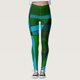 Leggings Abstracte Surfing Turquoise Green Shade
