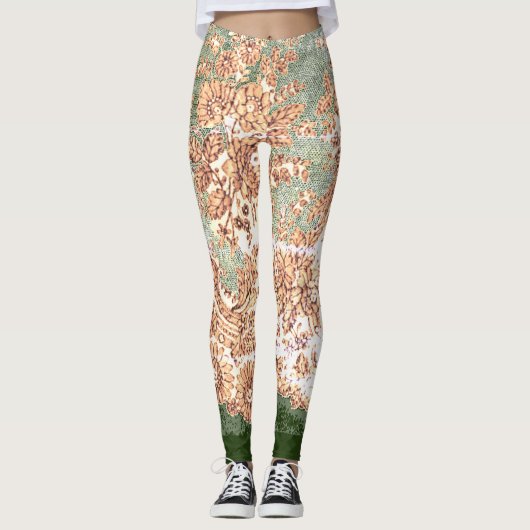 LEGGINGS ANTIEK KANT LEGGINGS GROEN EN BRUIN (Voorkant)