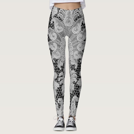 LEGGINGS ANTIEK KANT PATROON ZWART EN GRIJS (Voorkant)