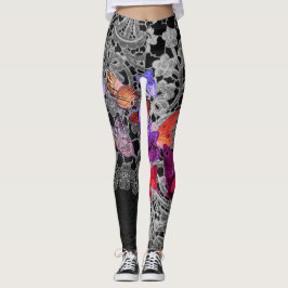 Leggings antiek kantpatroon met vlinders