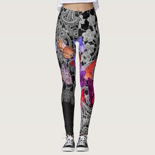 Leggings antiek kantpatroon met vlinders (Voorkant)