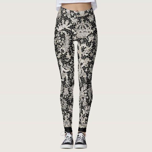 LEGGINGS ANTIEK KANTPATROON ZWART (Voorkant)
