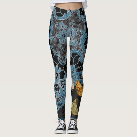 LEGGINGS ANTIEK LACE PATROON MET BUTTERFLIES (Voorkant)